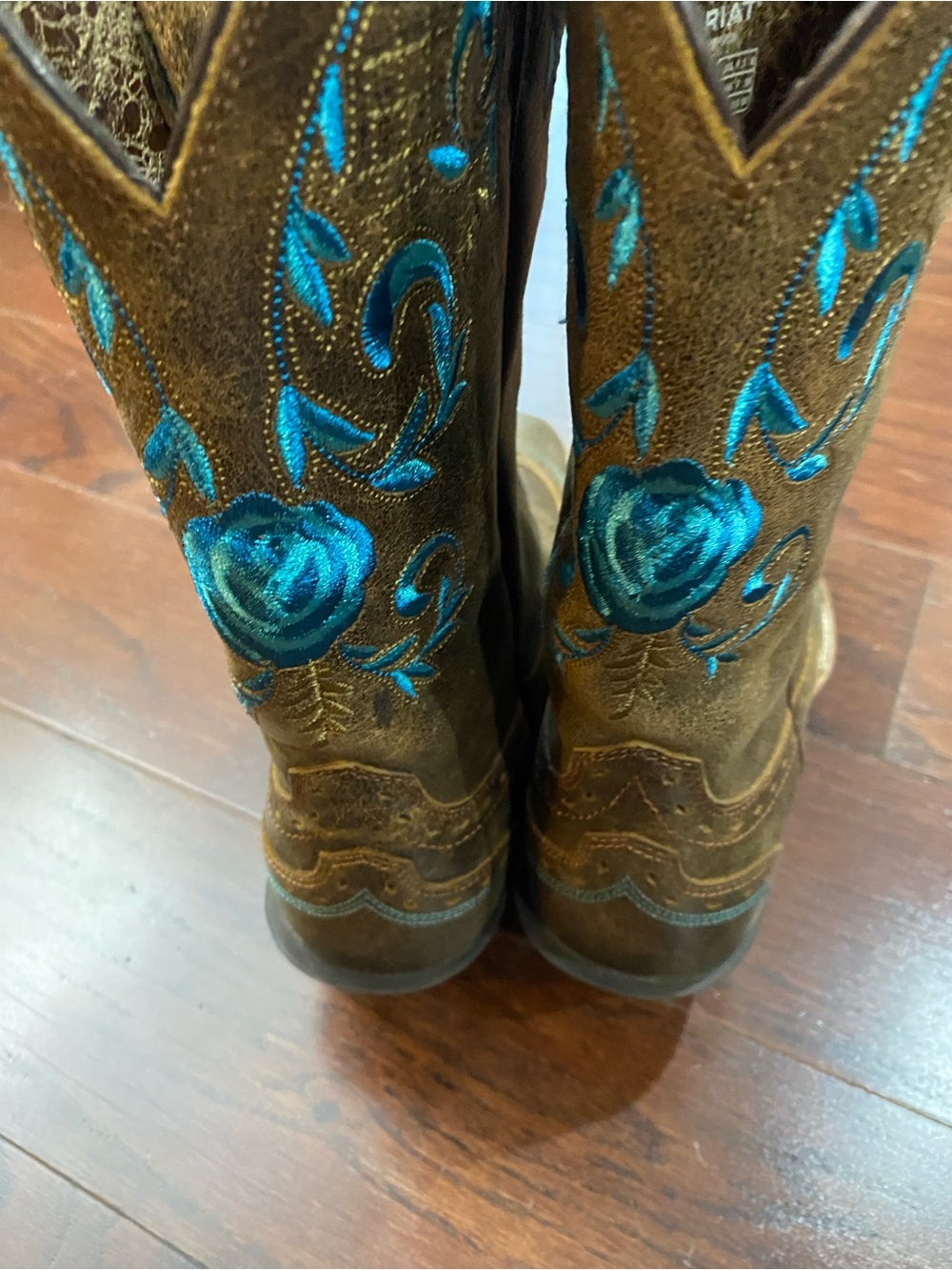 Ariat Embroidered Western Boots 9 1/2Square Toe Turquoise Brown NWOT - Picture 7 of 9